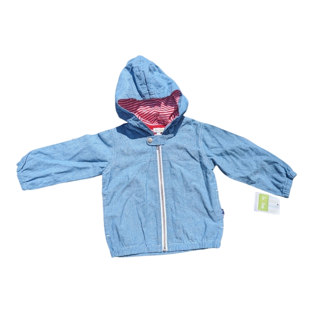 le top Girls 2T Chambray Blue Zip up Hooded Jacket w/ Pockets